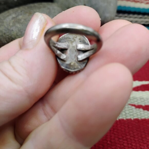 Vintage Navajo Old Pawn Green Turquoise Sterling Silver Ring Size 4.75 - Picture 6 of 9
